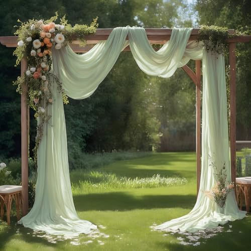 Sage Green Wedding Arch Draping Fabric Sheer Curtain Drapes 2 Panels | 20 ft Extra Long Shimmery Backdrop, alternate view 5