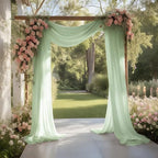 Sage Green Wedding Arch Draping Fabric Sheer Curtain Drapes 4 Panels | 20 ft Extra Long Shimmery Backdrop, alternate view 6