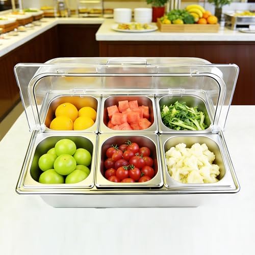 Salad bar Buffet Station for Home 6 Pan Countertop Food Serving Display Container With Clear Roll Top Cover, alternate view 2