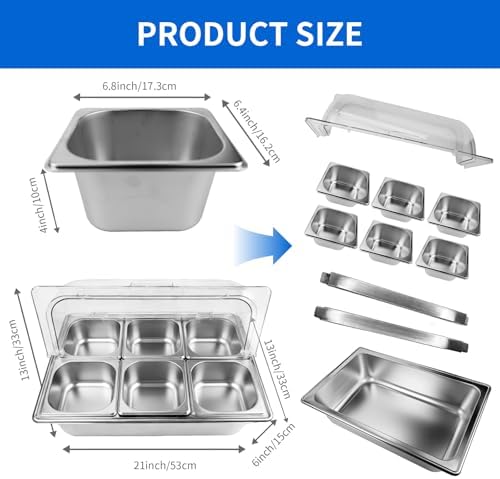 Salad bar Buffet Station for Home 6 Pan Countertop Food Serving Display Container With Clear Roll Top Cover, alternate view 3