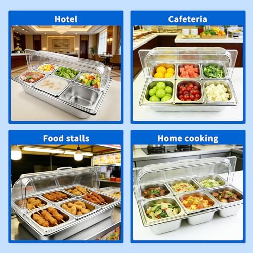 Salad bar Buffet Station for Home 6 Pan Countertop Food Serving Display Container With Clear Roll Top Cover, alternate view 4