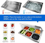 Salad bar Buffet Station for Home 6 Pan Countertop Food Serving Display Container With Clear Roll Top Cover, alternate view 5