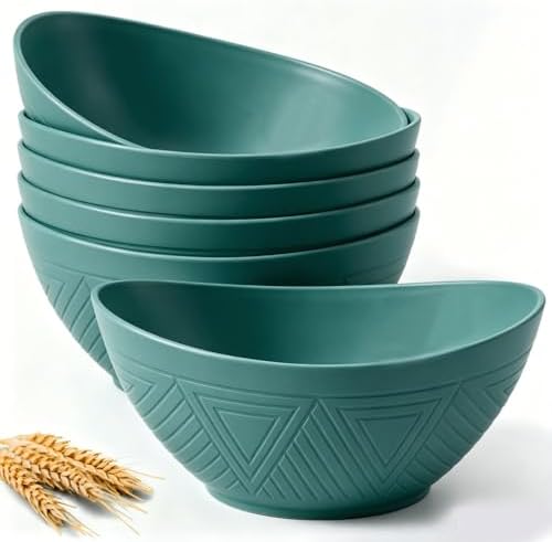 Salad Bowls 6 PCS Wheat Straw Bowls - 60oz Large Serving Bowl - Microwave and Dishwasher Safe Centerpiece Bowl