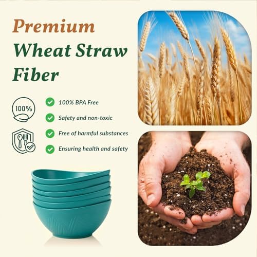 Salad Bowls 6 PCS Wheat Straw Bowls - 60oz Large Serving Bowl - Microwave and Dishwasher Safe Centerpiece Bowl, alternate