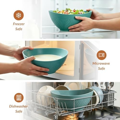 Salad Bowls 6 PCS Wheat Straw Bowls - 60oz Large Serving Bowl - Microwave and Dishwasher Safe Centerpiece Bowl, alternate