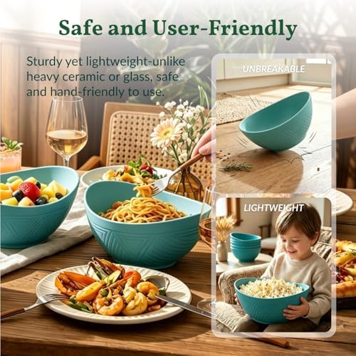 Salad Bowls 6 PCS Wheat Straw Bowls - 60oz Large Serving Bowl - Microwave and Dishwasher Safe Centerpiece Bowl, alternate