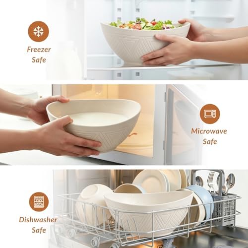 Salad Bowls Set of 6, 60 OZ Large Wheat Straw Bowls for Kitchen, Camping, Party, Unbreakable Lightweight Popcorn, alternate