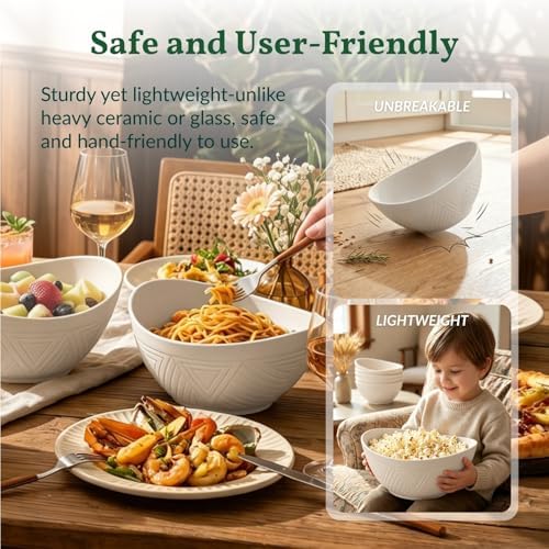 Salad Bowls Set of 6, 60 OZ Large Wheat Straw Bowls for Kitchen, Camping, Party, Unbreakable Lightweight Popcorn, alternate