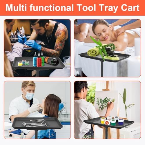 Salon Tray Cart Salon Rolling Tray, Tattoo Tray with Wheels Adjustable Height, Service Storage Tray Trolley for, alternate
