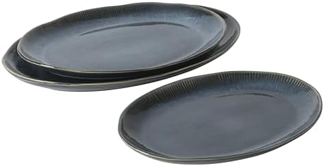 Sandy Pines 3 Piece Oval Platter Set, 15.7”, 13.75” & 12” Stoneware Serving Platters, Reactive Glaze Finish