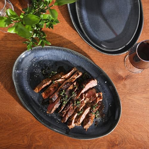 Sandy Pines 3 Piece Oval Platter Set, 15.7”, 13.75” & 12” Stoneware Serving Platters, Reactive Glaze Finish, alternate view 2
