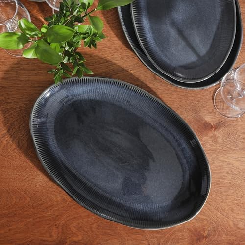 Sandy Pines 3 Piece Oval Platter Set, 15.7”, 13.75” & 12” Stoneware Serving Platters, Reactive Glaze Finish, alternate view 4