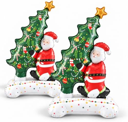 Santa Christmas Tree Balloons, 2 PCS 3.5FT Self Standing Balloons for Decor