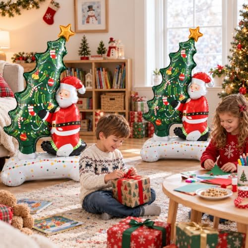Santa Christmas Tree Balloons, 2 PCS 3.5FT Self Standing Balloons for Decor, alternate view 2