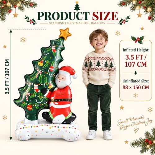 Santa Christmas Tree Balloons, 2 PCS 3.5FT Self Standing Balloons for Decor, alternate view 3