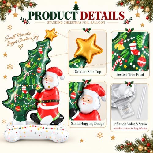 Santa Christmas Tree Balloons, 2 PCS 3.5FT Self Standing Balloons for Decor, alternate view 4