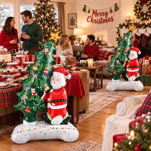 Santa Christmas Tree Balloons, 2 PCS 3.5FT Self Standing Balloons for Decor, alternate view 5