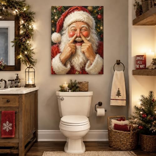 Santa Claus Christmas Wall Art, Funny Santa Poking Nose Canvas Prints, alternate view 2