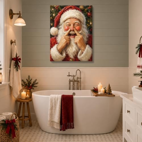 Santa Claus Christmas Wall Art, Funny Santa Poking Nose Canvas Prints, alternate view 3
