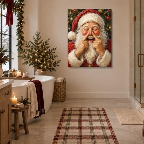 Santa Claus Christmas Wall Art, Funny Santa Poking Nose Canvas Prints, alternate view 4