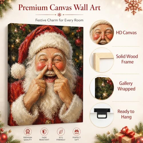 Santa Claus Christmas Wall Art, Funny Santa Poking Nose Canvas Prints, alternate view 5