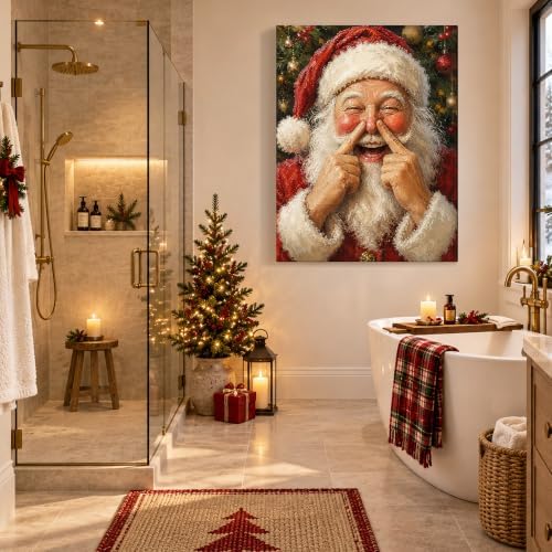 Santa Claus Christmas Wall Art, Funny Santa Poking Nose Canvas Prints, alternate view 6
