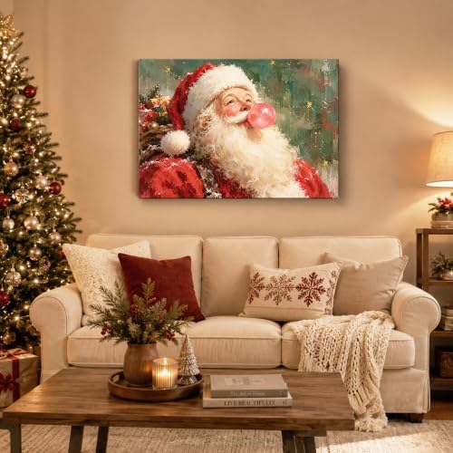 Santa Claus Christmas Wall Art, Santa Blowing Pink Bubblegum Canvas Prints, alternate view 2