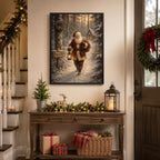 Santa Claus Framed Christmas Wall Art, Snowy Forest Cabin Canvas Pictures, alternate view 4