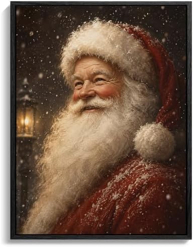 Santa Claus Framed Christmas Wall Art, Snowy Santa Portrait Canvas Pictures