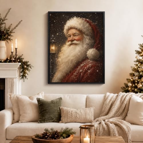 Santa Claus Framed Christmas Wall Art, Snowy Santa Portrait Canvas Pictures, alternate view 2