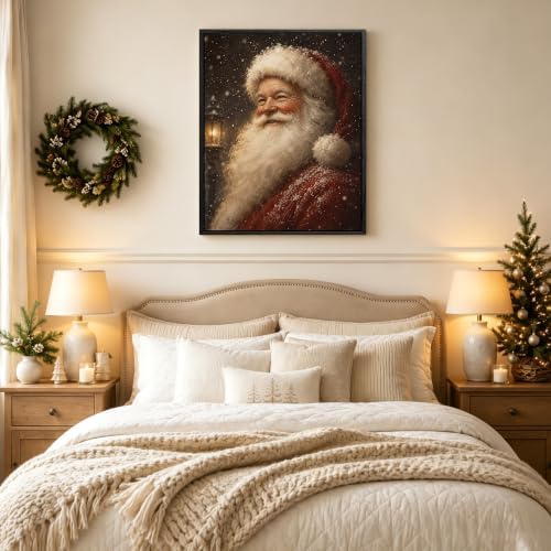 Santa Claus Framed Christmas Wall Art, Snowy Santa Portrait Canvas Pictures, alternate view 3