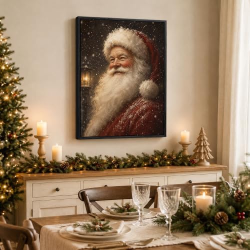 Santa Claus Framed Christmas Wall Art, Snowy Santa Portrait Canvas Pictures, alternate view 4