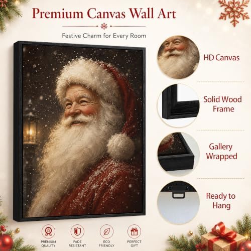 Santa Claus Framed Christmas Wall Art, Snowy Santa Portrait Canvas Pictures, alternate view 5