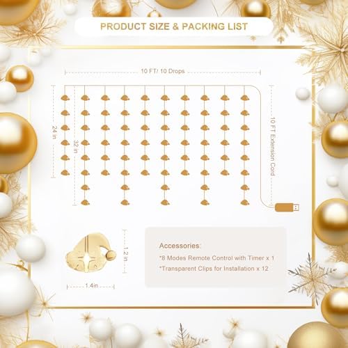 Santa Hats Curtain Lights, Warm White Window Lights 70 Hanging Light with Remote Fairy Led Twinkle String Lights, alternate