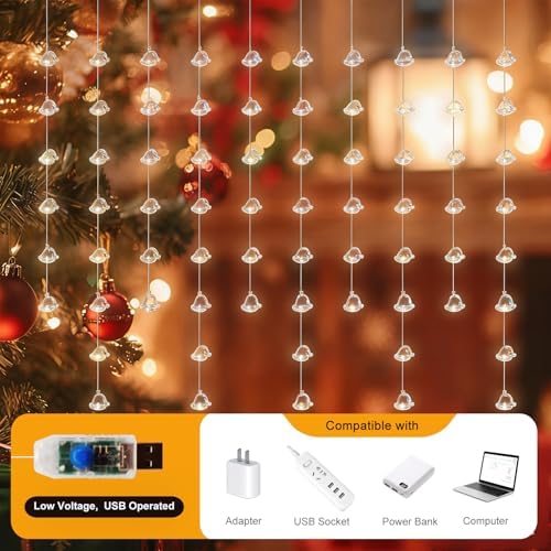 Santa Hats Curtain Lights, Warm White Window Lights 70 Hanging Light with Remote Fairy Led Twinkle String Lights, alternate