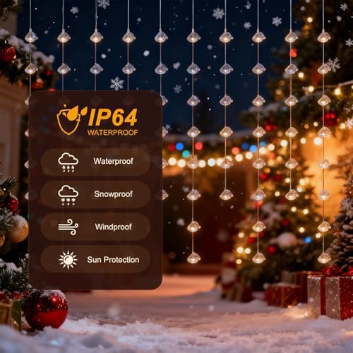 Santa Hats Curtain Lights, Warm White Window Lights 70 Hanging Light with Remote Fairy Led Twinkle String Lights, alternate