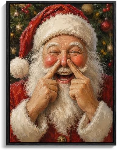 Santa Holding Toilet Paper Framed Wall Art, Christmas Bathroom Wall Decor