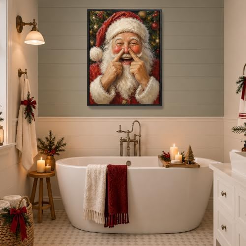 Santa Holding Toilet Paper Framed Wall Art, Christmas Bathroom Wall Decor, alternate view 3