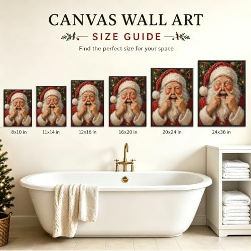 Santa Holding Toilet Paper Framed Wall Art, Christmas Bathroom Wall Decor, alternate view 6
