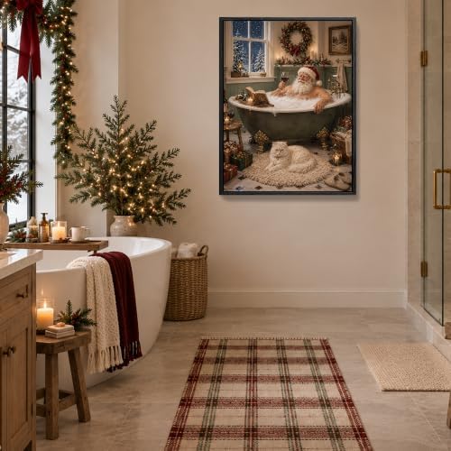 Santa in Bathtub Framed Christmas Wall Art, Funny Bathroom Canvas Pictures, alternate view 4