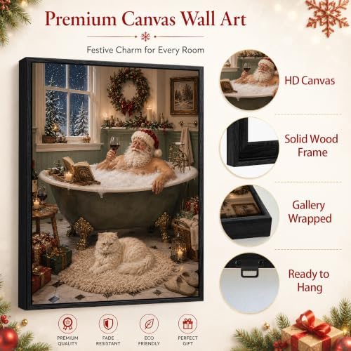 Santa in Bathtub Framed Christmas Wall Art, Funny Bathroom Canvas Pictures, alternate view 5
