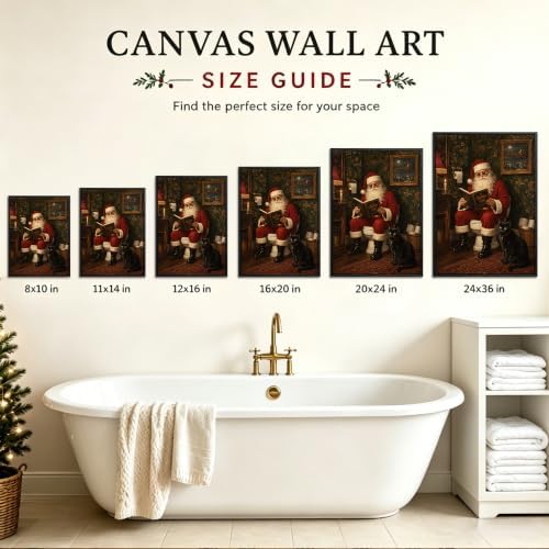 Santa On Toilet Canvas Wall Art, Funny Christmas Framed Bathroom Wall Art, alternate view 6
