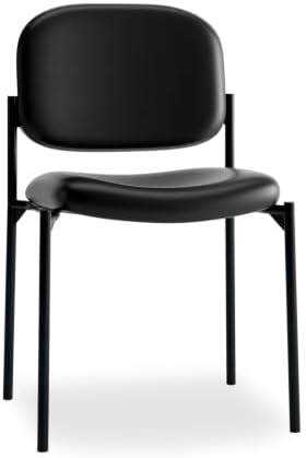 Scatter Guest Chair, Armless Office Chairs, Leather, Black in Black
