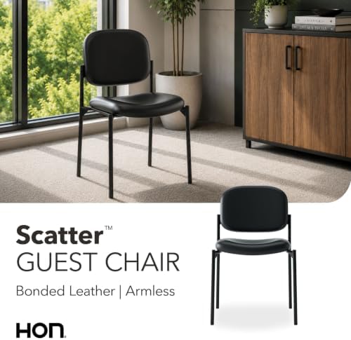 Scatter Guest Chair, Armless Office Chairs, Leather, Black in Black, alternate view 6