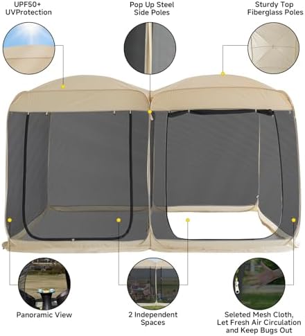 Screen House Room 2024 Upgraded 2 in 1 Screen Tent PoP Up Gazebo with Mesh Mosquito Netting, Sun Shade Outdoor, alternate