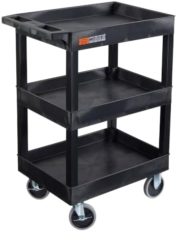 SEC111HD-B 24" x 18" Plastic Utility Cart- Three Shelf- Black