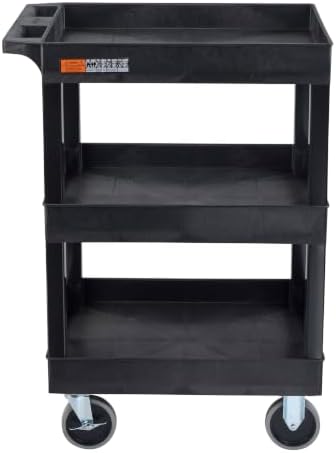 SEC111HD-B 24" x 18" Plastic Utility Cart- Three Shelf- Black, alternate view 2
