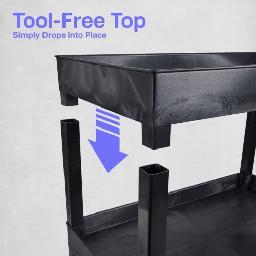 SEC111HD-B 24" x 18" Plastic Utility Cart- Three Shelf- Black, alternate view 6