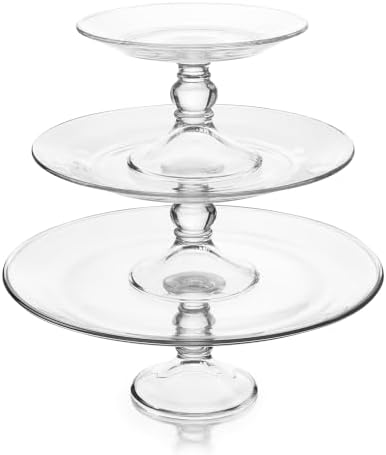 Selene 3 Tier Serving Stand Set, Elegant, Curvy Style Glass Dessert Stand, Dishwasher Safe 3 Tiered Dessert