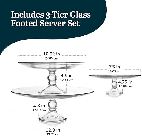 Selene 3 Tier Serving Stand Set, Elegant, Curvy Style Glass Dessert Stand, Dishwasher Safe 3 Tiered Dessert, alternate view 2